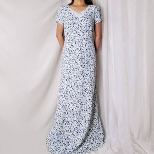 Vtg All That Jazz Blue Ditsy Floral Maxi Dress